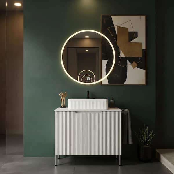 30 in. Freestanding Bath Vanity with Carrara White Sintered Stone Top and White Ceramic Basin, Sink Hole Cover and Drain
