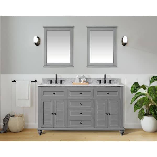 Hamilton 61 in. W x 22 in. D x 35 in. H Double Sink Freestanding Bath  Vanity in Gray with Gray Granite Top