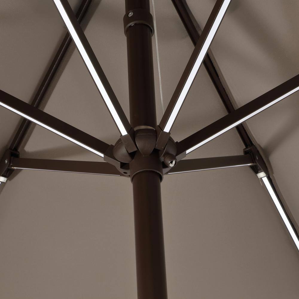 Spencer 9 ft. Gray and White Aluminum Solar LED Market Patio Umbrella