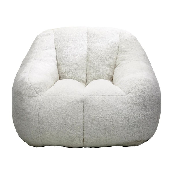 Light White Teddy Fabric Bean Bag, Floor Sofa Chair with Memory Foam for Dorm, Apartment, Living Room