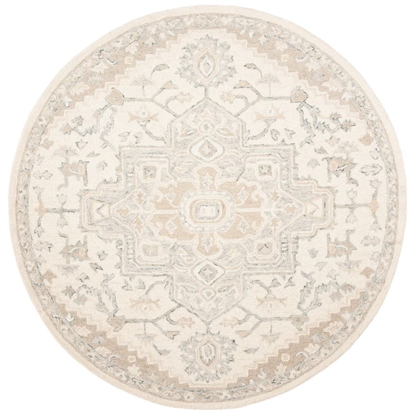 Micro-Loop Ivory/Beige 5 ft. x 5 ft. Round Border Area Rug