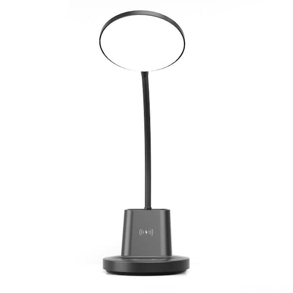 Yichuhaoxi 10.4 in. Black Dimmable Gooseneck LED Desk Lamp with Wireless Charger & Pen Holder