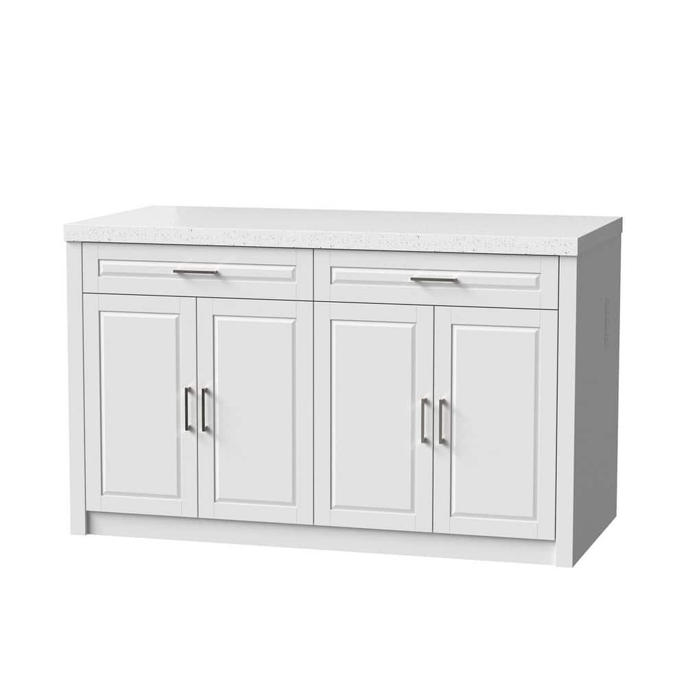 Homsee White Finish Wood Top 61 in. Kitchen Island with Adjustable