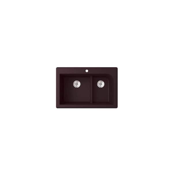 Swan Dual-Mount Granite 33 in. x 22 in. 1-Hole 60/40 Double Bowl Kitchen Sink in Espresso