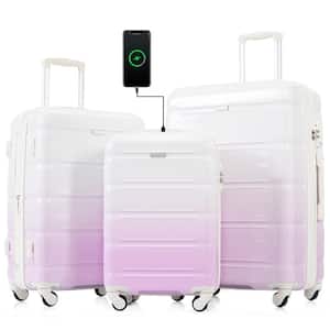High-Quality Airline Certified Carry-On 3-Piece Purple Luggage Set w/USB Port, Cup Holder, Hard Shell and Spinner Wheels