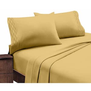 Home Sweet Home Extra Soft Deep Pocket Embroidered Luxury Bed Sheet Set - California King, Gold