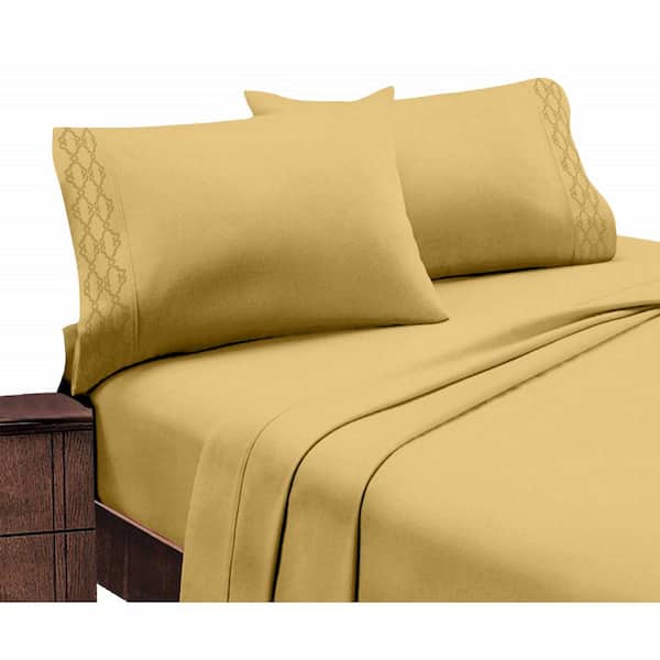 Unbranded Home Sweet Home Extra Soft Deep Pocket Embroidered Luxury Bed Sheet Set - Twin XL, Gold