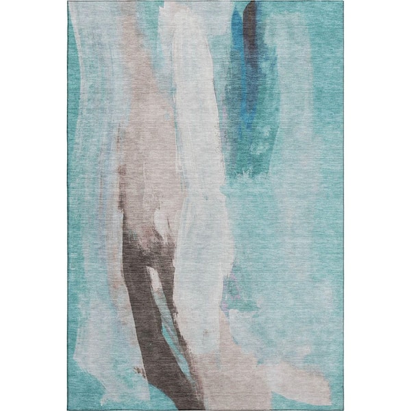 Mayfield Premium Machine Washable Abstract AMF1987 Teal 10 ft. x 14 ft. Area Rug