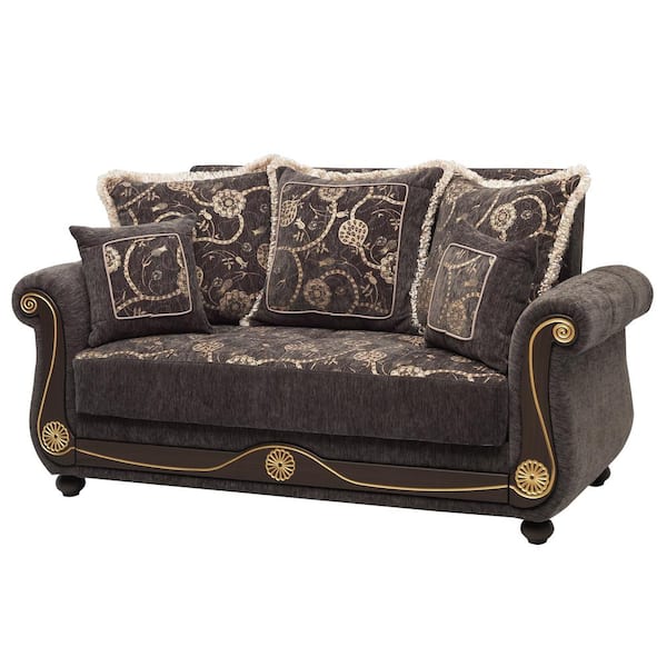 Ottomanson Washington Collection Convertible 71 in. Grey Chenille 2-Seater Loveseat with Storage