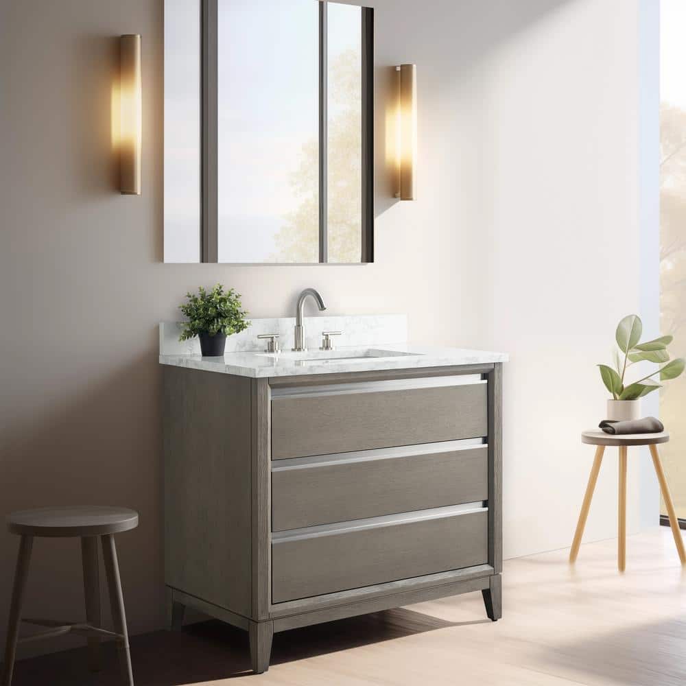 Driftwood Gray 36" Single Sink Bathroom Vanity with Marble Top