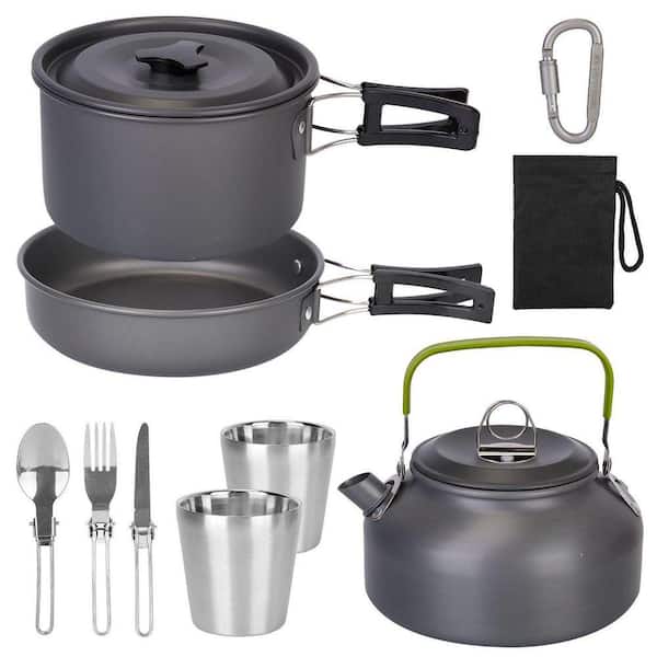 12-Pieces Camping Cookware Set Camping Stove Aluminum Pot Pans Kit for Hiking Picnic Outdoor with Cup Fork Spoon Knife
