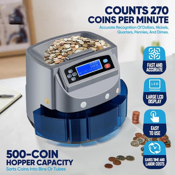 Lukyamzn Electric Coin Counter and Sorter Machine 500 Coin
