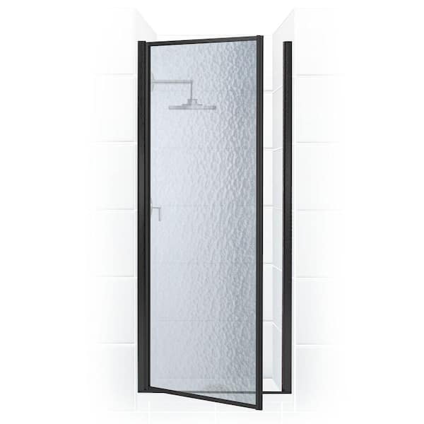 Legend 33.625 in. to 34.625 in. x 64 in. Framed Hinged Shower Door in Matte Black with Obscure Glass