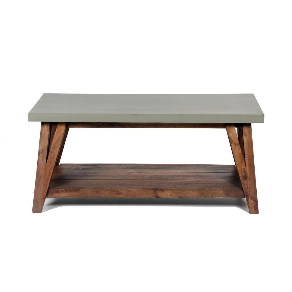 Gray Mango Wood Industrial Hall Tree Bench with Storage