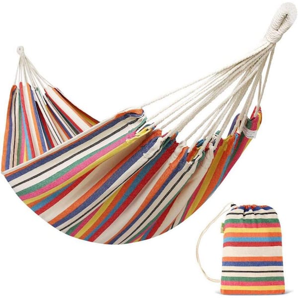 Unbranded 3.8 ft. Brazilian Hammock Portable Hammock Extra Large Canvas Hammock with Carry Bag( Color Stripe)