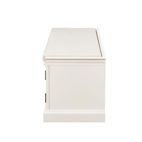 42.9 in. Storage Bench with 2-Drawers and 2-Cabinets, Shoe Bench with Removable Cushion - White