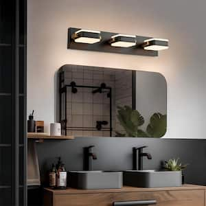 Payson 21.8 in. Modern Black Square Linear Integrated LED Bathroom Vanity Light over Mirror Rotatable Wall Light