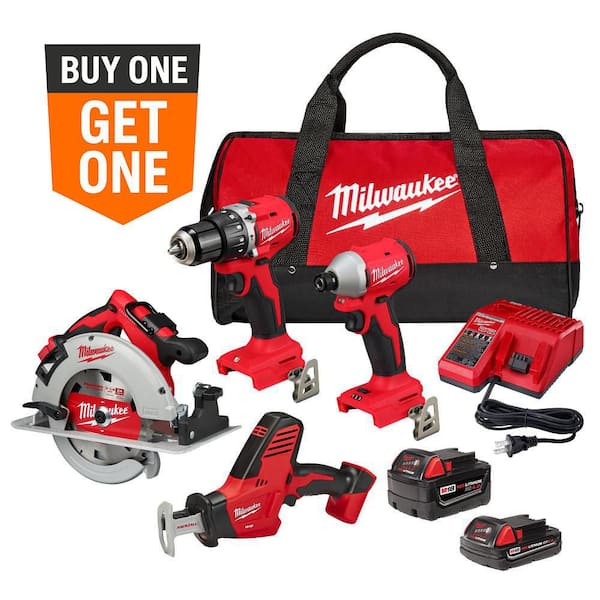 M18 18-Volt Lithium-Ion Brushless Cordless Combo Kit (4-Tool) with 2-Batteries, 1-Charger and Tool Bag