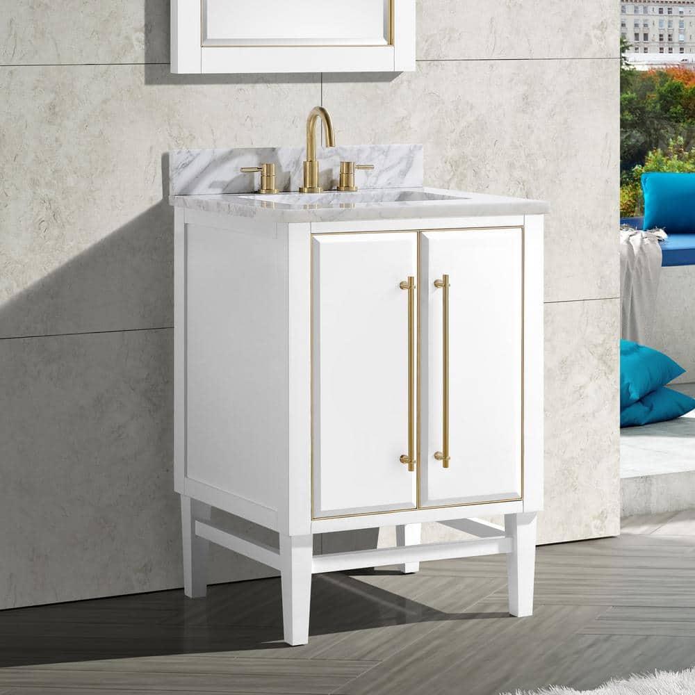 Modern Elegance 24" White Solid Wood Bathroom Vanity with Marble Top