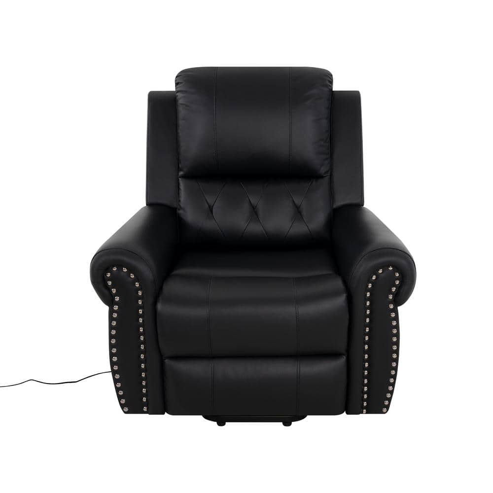 HOMESTOCK Black Studded Air Leather Power Lift Reclining Chair