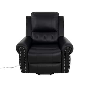 Black Studded Air Leather Power Lift Reclining Chair, Recliner Chair with Remote and Footrest