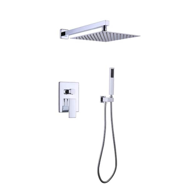 WELLFOR 2-Spray Patterns with 2 GPM 10 in. Tub Wall Mount Dual Shower Heads in Chrome