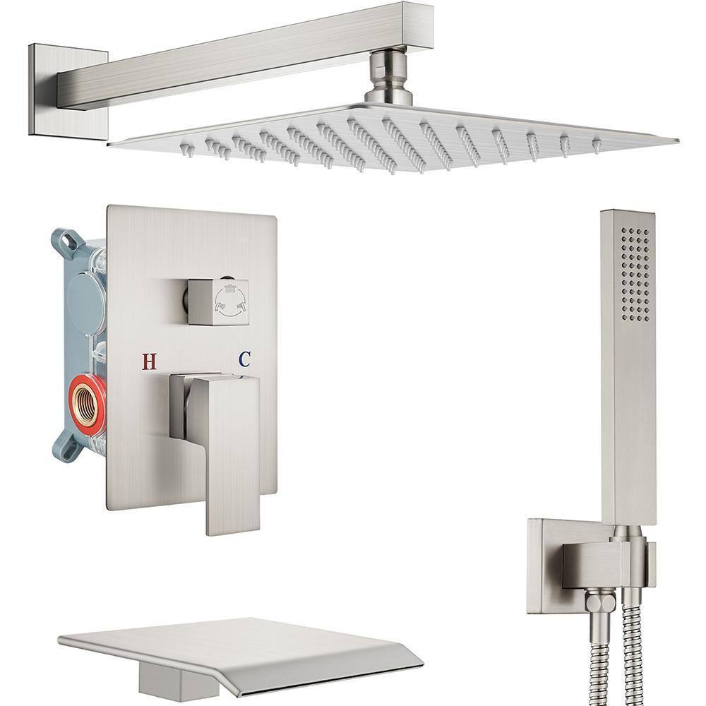3-Spray 10 in. Wall Mount Dual Shower Head and Handheld Shower Head in Brushed Nickel price history on PriceWatchPro
