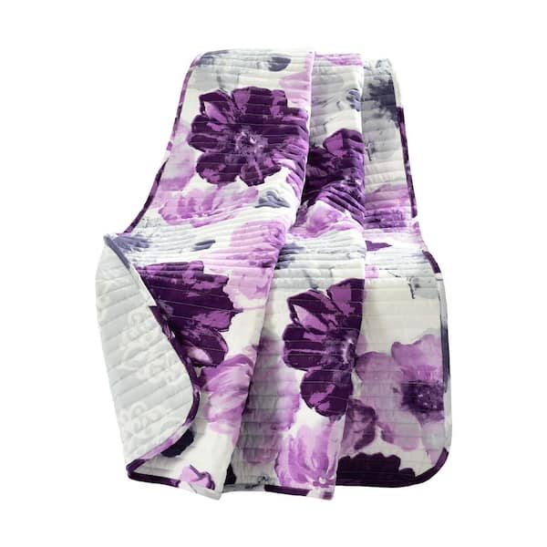 Unbranded Leah Gray/Purple Single Throw Blanket 50 in. x 60 in.