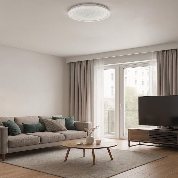 15 in. White LED Flush Mount with Crackle Lens Design Adjustable CCT