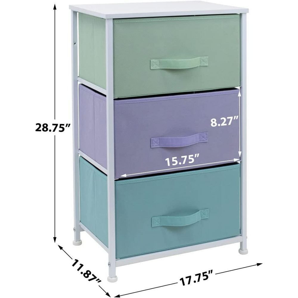 Sorbus Pastel White 3-Drawer Nightstand with Steel Frame