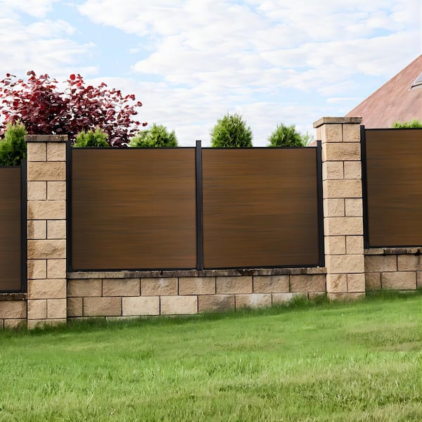 mondaria Garden Privacy Waterproof Board 6 ft. H x 6 ft. W Brown Composite Fence Board with 2 Aluminum Post