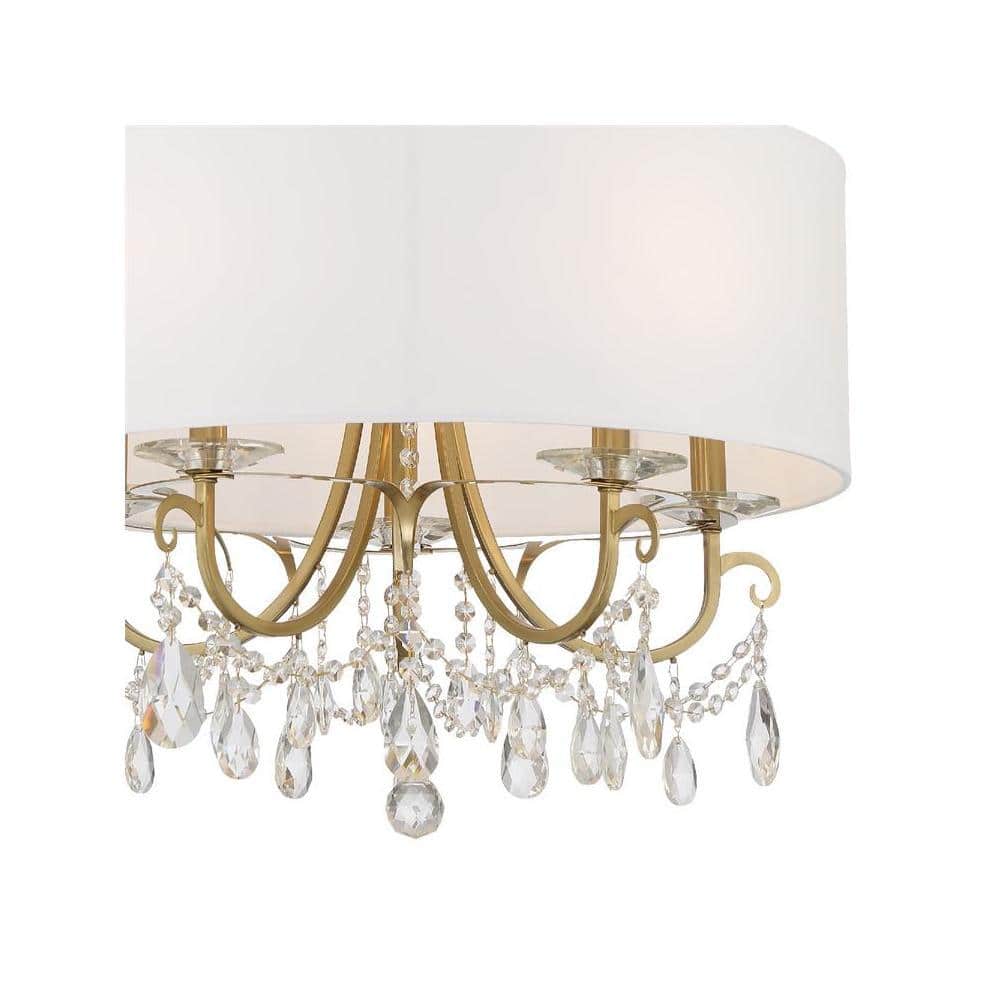 Vibrant Gold 5-Light Chandelier with Clear Crystal & Silk Shade