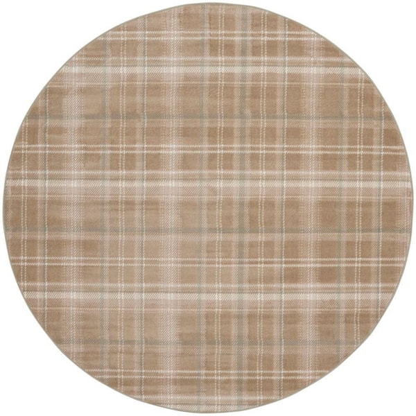 Nourison Grafix Taupe 8 ft. x 8 ft. Plaid Contemporary Round Area Rug
