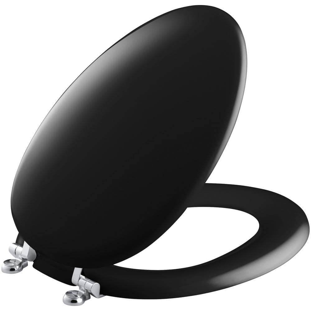 Kathryn Elongated Closed Front Toilet Seat with Polished Chrome Hinge in Bl