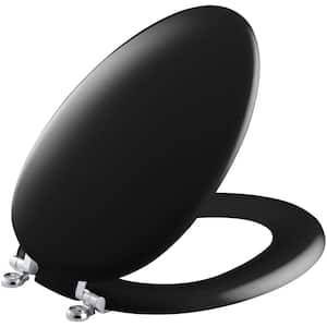 Kathryn Elongated Closed Front Toilet Seat with Polished Chrome Hinge in Black