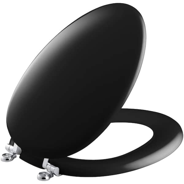 KOHLER Kathryn Elongated Closed Front Toilet Seat with Polished Chrome Hinge in Black