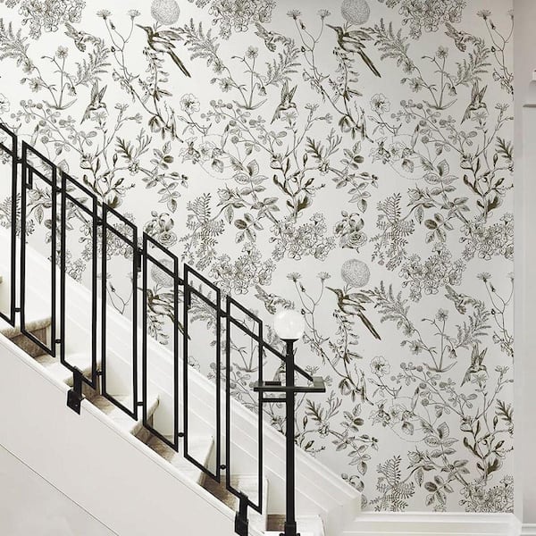 Heroad White Floral Peel And Stick Wallpaper – Morning Glory & Bird Pattern, Boho Country Decor, 17.3" X 386" Roll