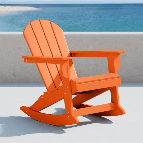 Laguna Fade Resistant Outdoor Patio HDPE Poly Plastic Adirondack Porch Rocking Chair in Orange