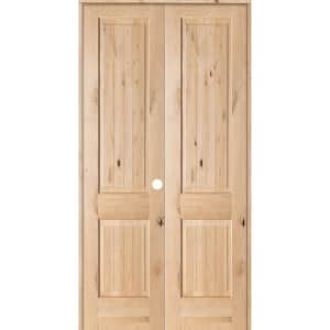 48 in. x 96 in. Rustic Knotty Alder 2-Panel Sq-Top w.VG Left Hand Solid Core Wood Double Prehung Interior French Door