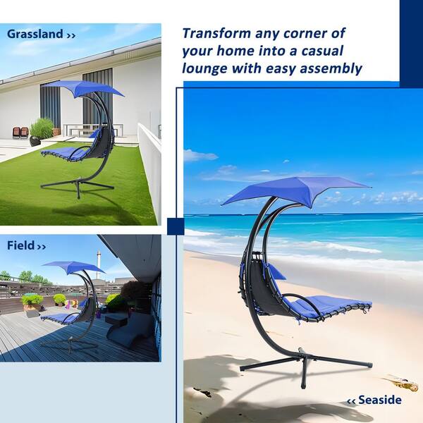Cesicia Freestanding 43.31 in. W 1-Person Black Metal Patio Swing