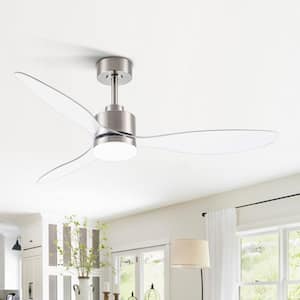 Reagan 52 in. Indoor Integrated LED Clear-Blade Satin Nickel Ceiling Fan with Light Kit and Remote Control Included