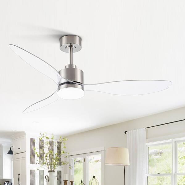 Sky Hog Reagan 52 in. Indoor Integrated LED Clear-Blade Satin Nickel Ceiling Fan with Light Kit and Remote Control Included