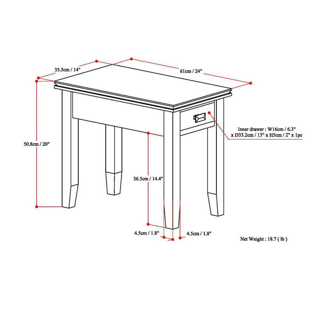 Artisan Russet Brown Wood Narrow End Table with Drawer