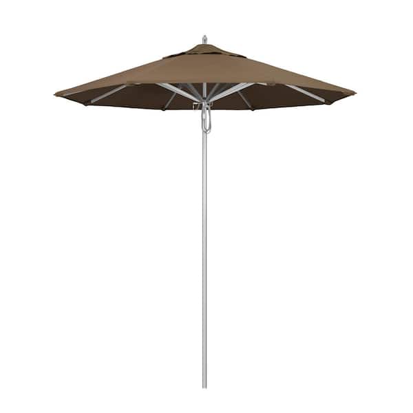 California Umbrella 7.5 ft. Silver Aluminum Commercial Market Patio Umbrella with Pulley Lift in Cocoa Sunbrella