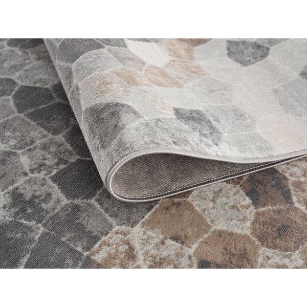 Havana 2' x 7' (Exact Size: 2'3" x 7') Geometric Indoor Runner Rug, Grey Beige, Contemporary
