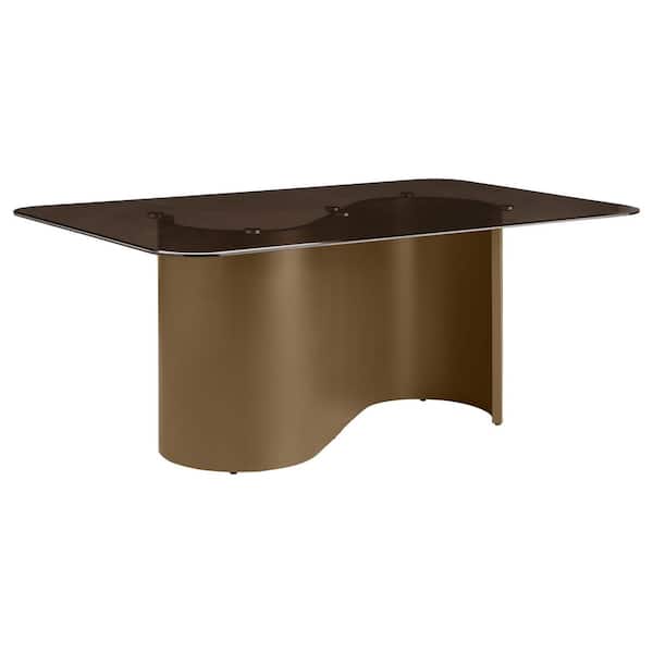 Edson Contemporary Bronze Glass Top 72 in. Solid Pedestal Base Dining Table Seats 8