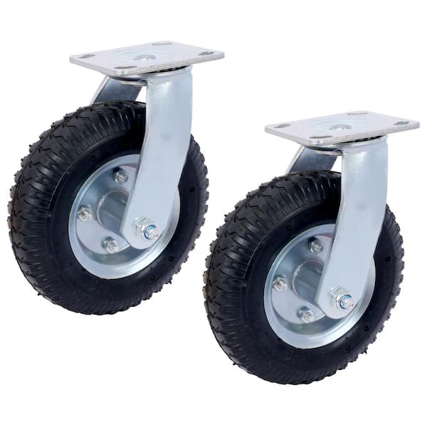 Angel Sar 2-Piece 8 in. Swivel Pneumatic Caster Wheels, Steel Hub with Ball Bearings and 5/8 in. Bore, Black