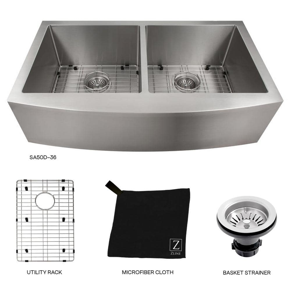 Niseko 36" Stainless Steel Double Bowl Freestanding Kitchen Sink