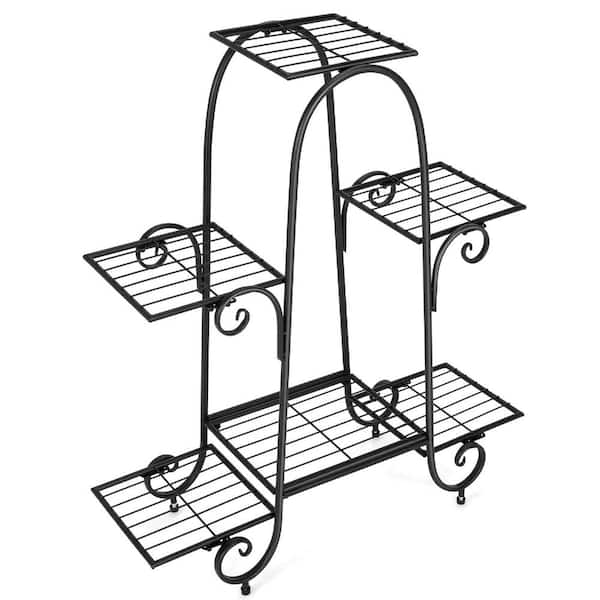 6-Tier Metal Plant Stand Indoor Outdoor Flower Pot Display Rack with Adjustable Foot Pads, Black