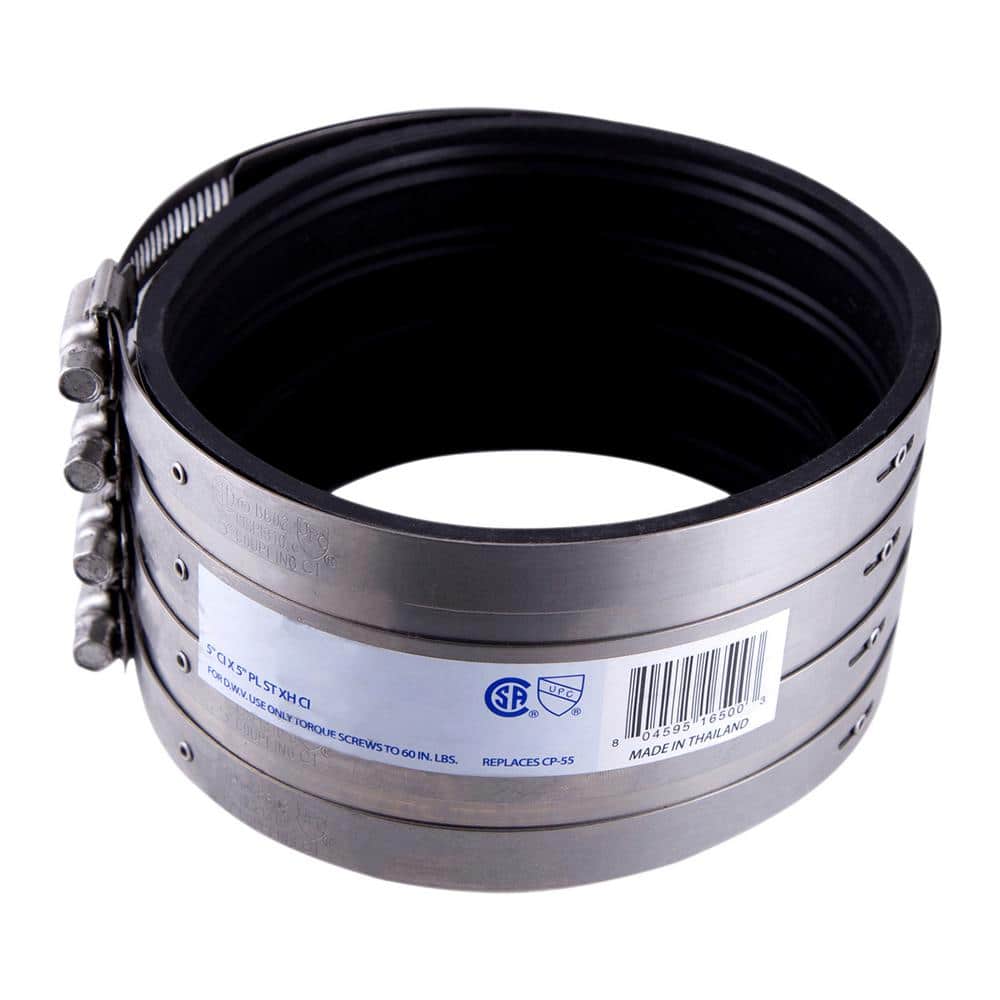 PLUMBFLEX Shielded 5 in. Steel Transition Coupling Connects Cast Iron